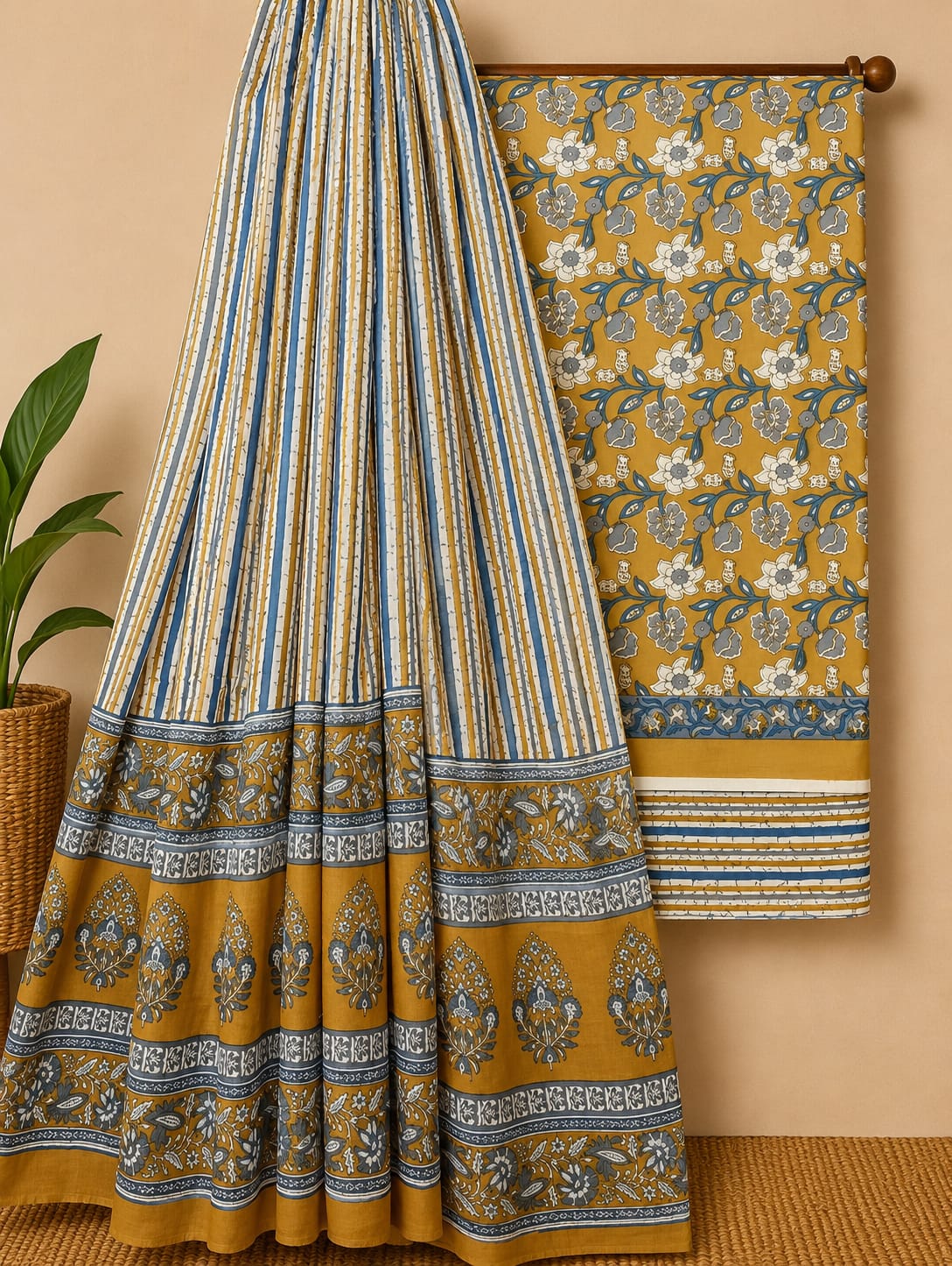 Traditional Jaipuri Hand Block Print Pure Cotton Dress Material Set – Singhal Sundram