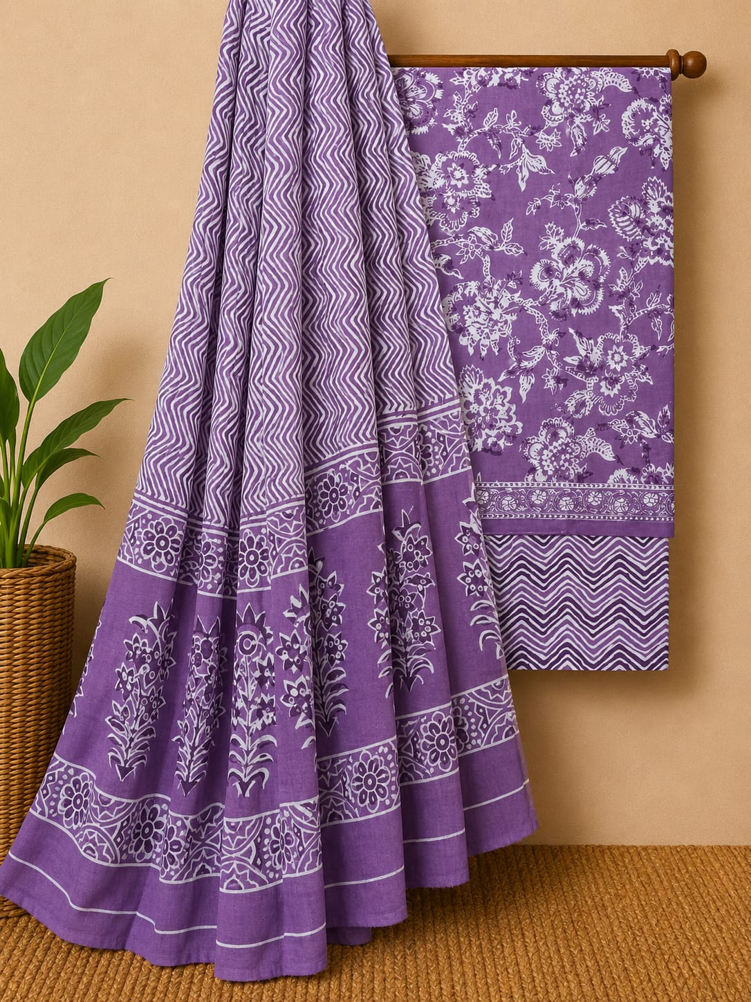 Traditional Pure Cotton Unstitched Dress Material For Ethnic Salwar Suit