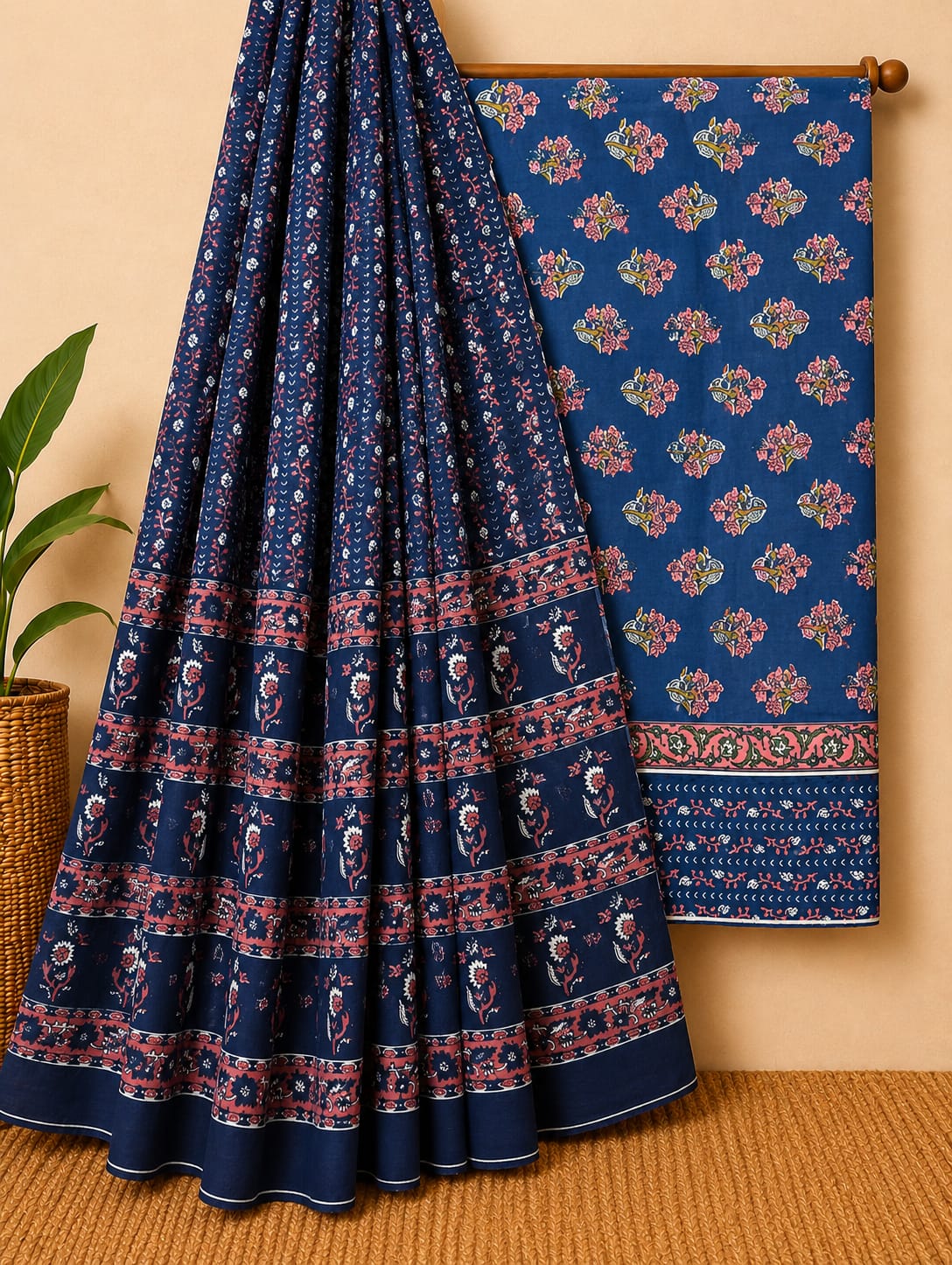 Traditional Jaipuri Hand Block Print Pure Cotton Dress Material Set