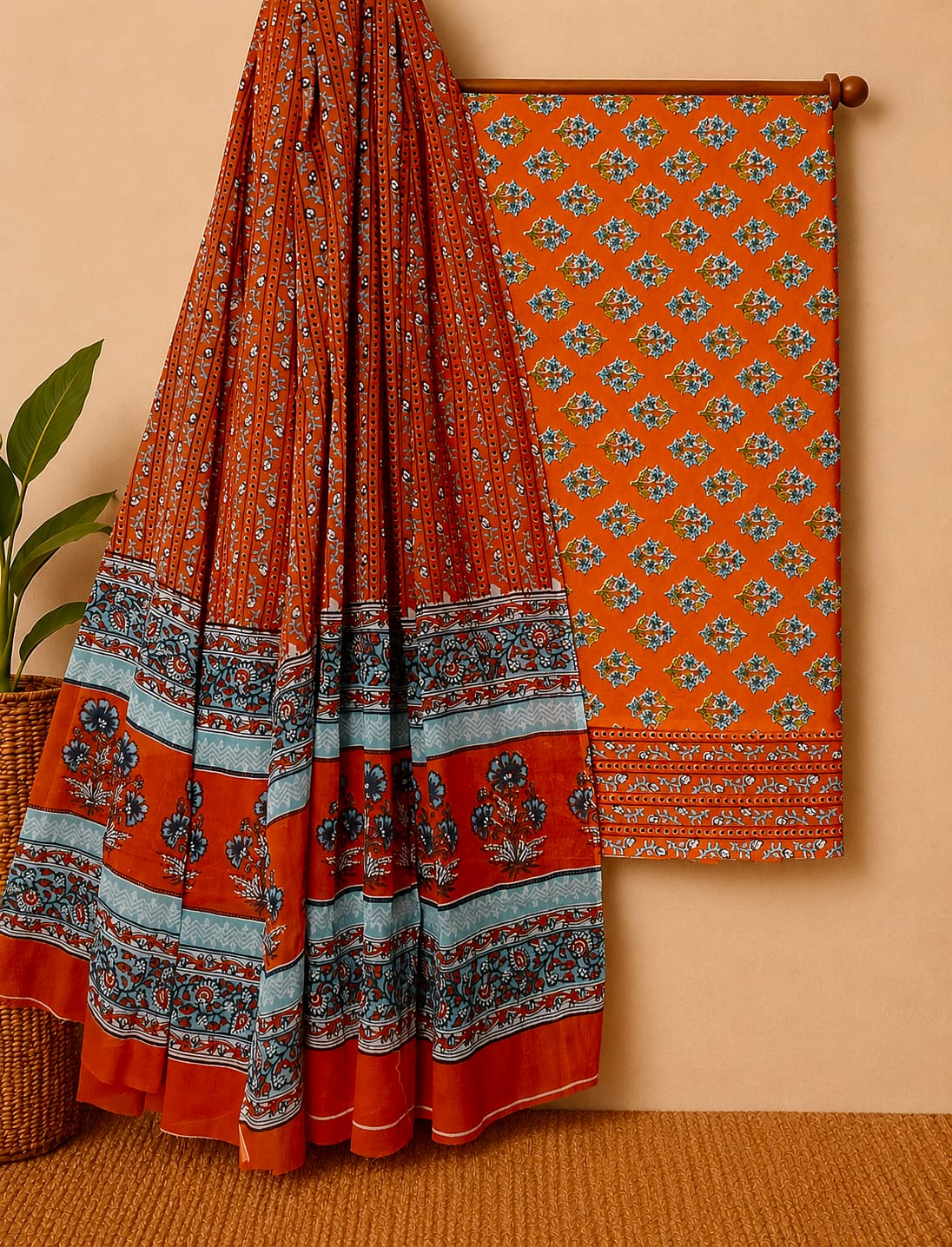 Traditional Jaipuri Hand Block Print Pure Cotton Dress Material Set