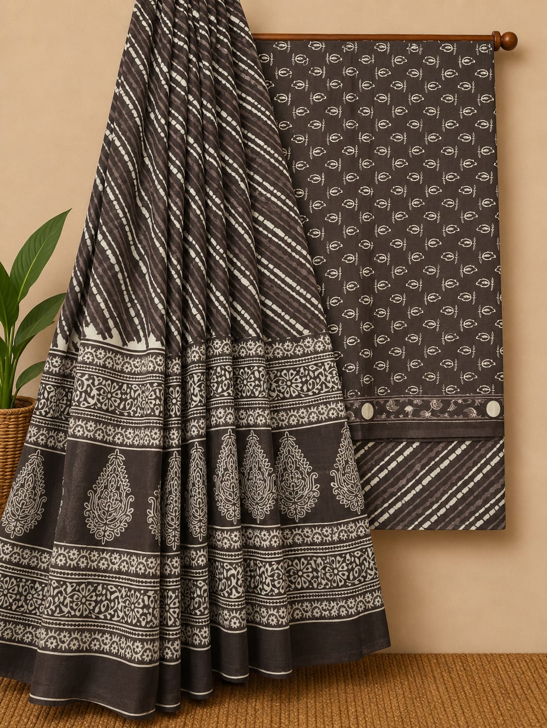 Traditional Jaipuri Hand Block Print Pure Cotton Dress Material Set