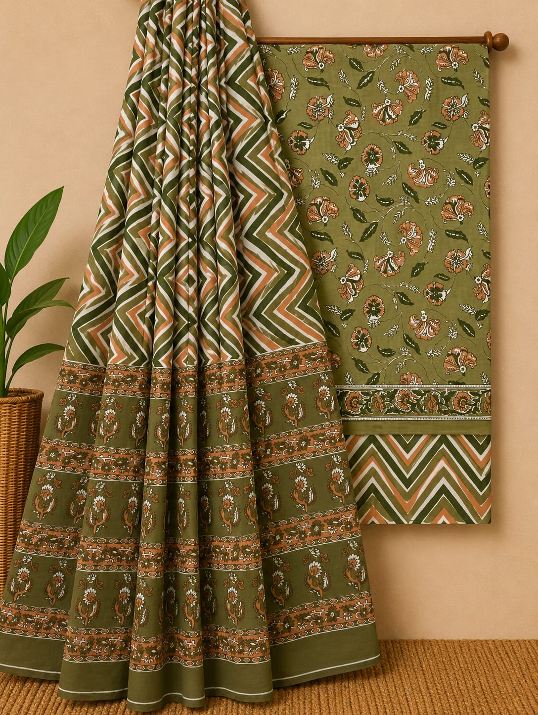 Traditional Pure Cotton Unstitched Dress Material For Ethnic Salwar Suit