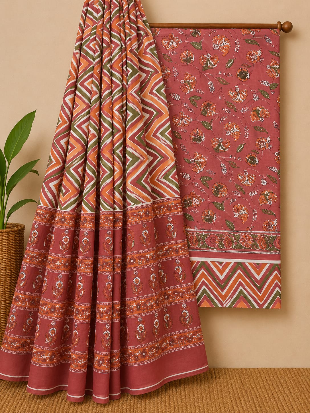 Soft Pure Cotton Daily Wear Dress Material With Chiffon Dupatta