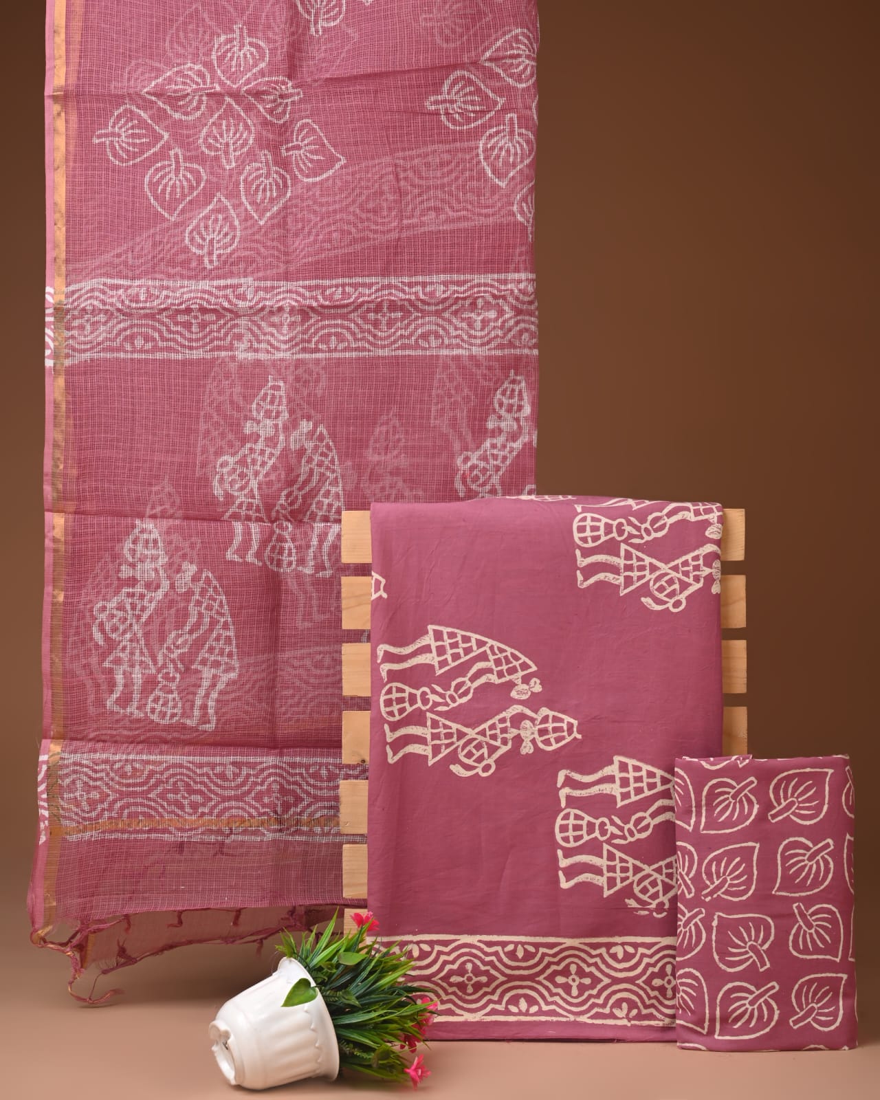 Pure Cotton Unstitched Suit With Kota Dupatta