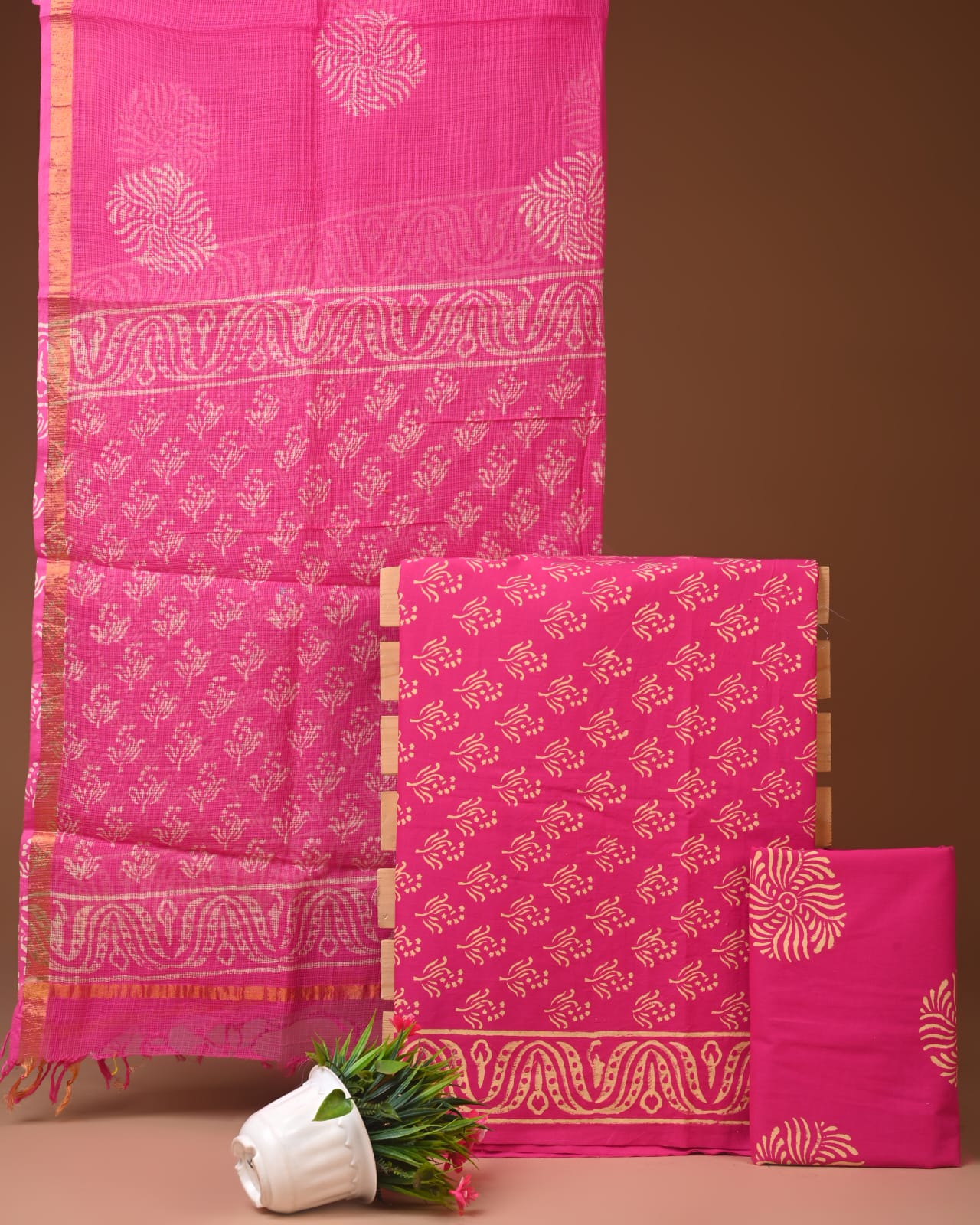 Pure Cotton Unstitched Suit With Kota Dupatta