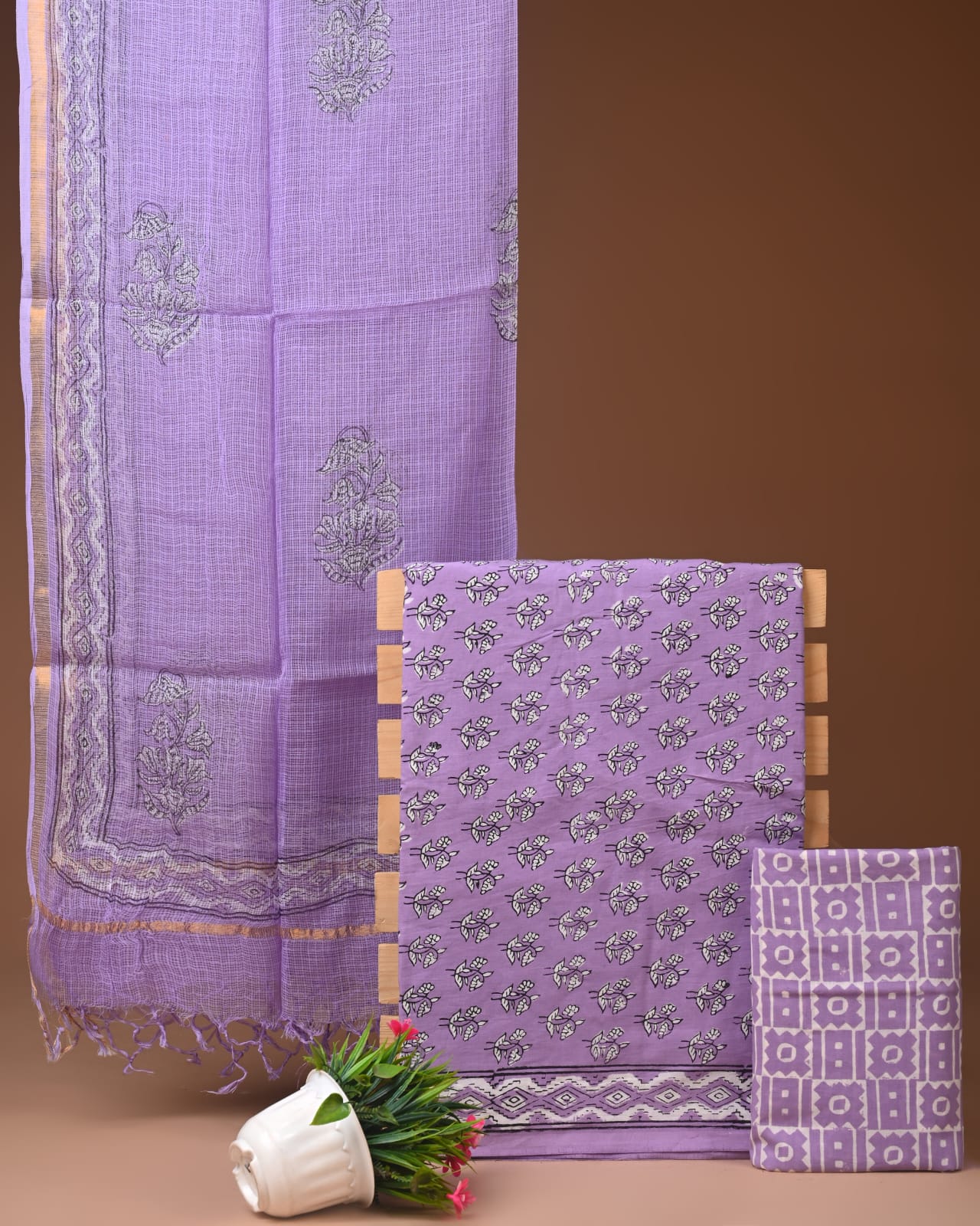 Pure Cotton Unstitched Suit With Kota Dupatta