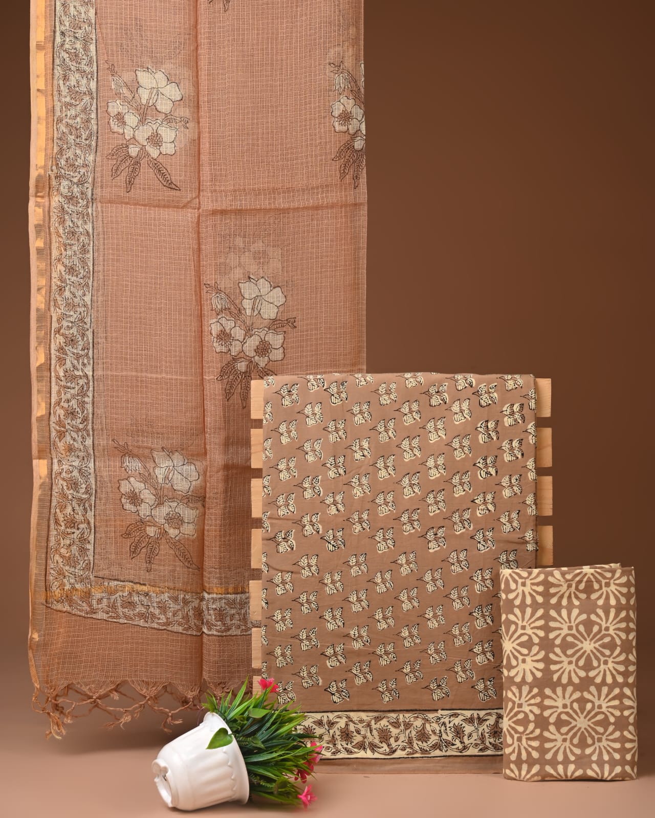 Pure Cotton Unstitched Suit With Kota Dupatta