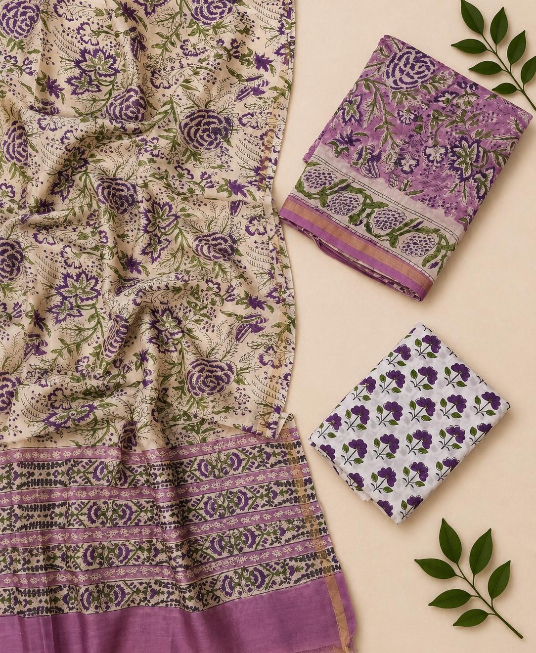 👑 Royal Opulence: Exquisite Chanderi Silk Unstitched Suit Set 👑