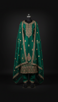 Emerald Veil silk salwar suit with motif detailing